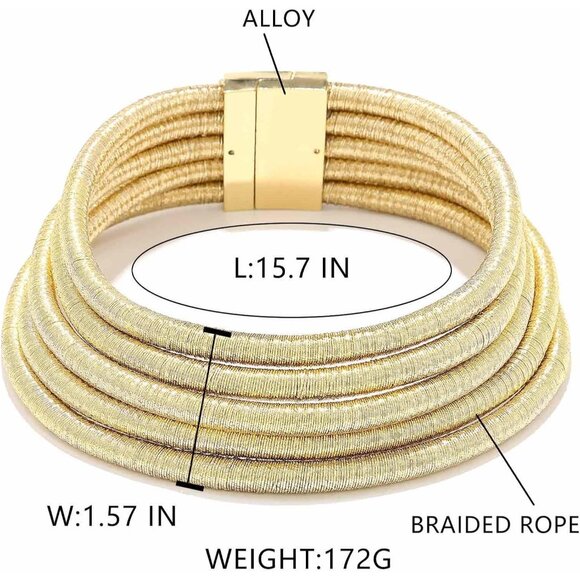 African Gold Rope Weave Multilayer Tribal Choker Necklace for Women - Picture 3 of 9